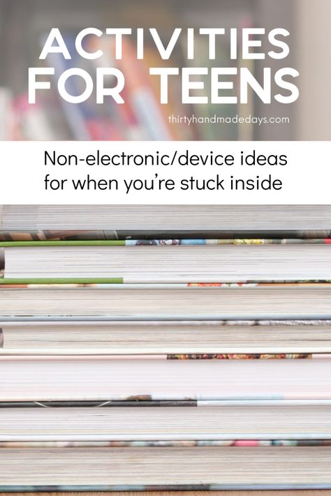 Non electronic/device ideas for when you're stuck inside! Something for everyone - art, science, math, music, sports and more. www.thirtyhandmadedays.com Fun Activities For Teens, Mommy Material, Family Activities Preschool, Quarantine Activities, Conference Ideas, Teen Programs, Story Writing Prompts, Reunion Ideas, Youth Activities