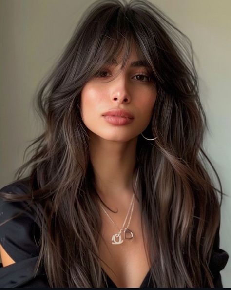 Curtain Bangs Hairstyles, Long Curtain Bangs, Rambut Brunette, Brown Hair Looks, Hair Inspiration Long, Hairstyles For Layered Hair, Bangs Hairstyles, Long Dark Hair, Hair 2024