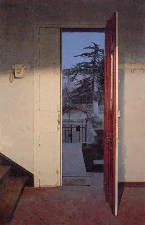 Isabel Quintanilla, Spanish (1938-2017), The Red Door, 1973, oil on canvas, 164 x 108 cm Isabel Quintanilla, Form Painting, Edit Photo Frame, Antonio Garcia, Antonio Lopez, Room Paintings, Landscape Reference, House Painter, Interior Paintings