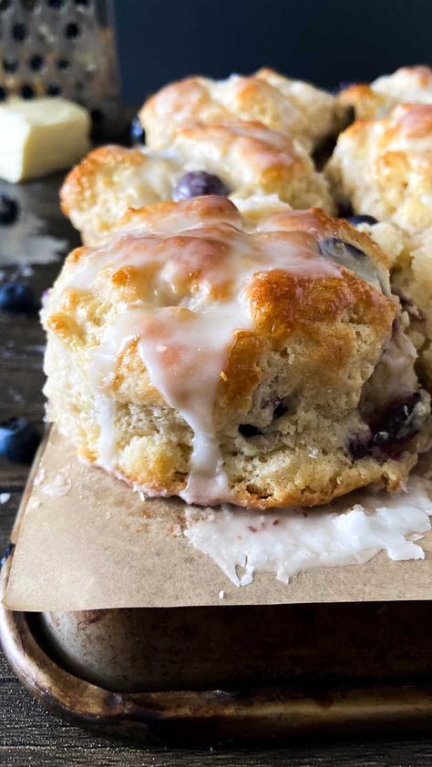 Bursting Blueberry Biscuits, Glazed Blueberry Biscuits, Blueberry Biscuits Cooks Country, Quick Blueberry Biscuits, Blueberry Biscuit Dessert, Blueberry Pie Biscuits, Homemade Blueberry Biscuits, Iced Biscuits Recipe, Lemon Blueberry Biscuits