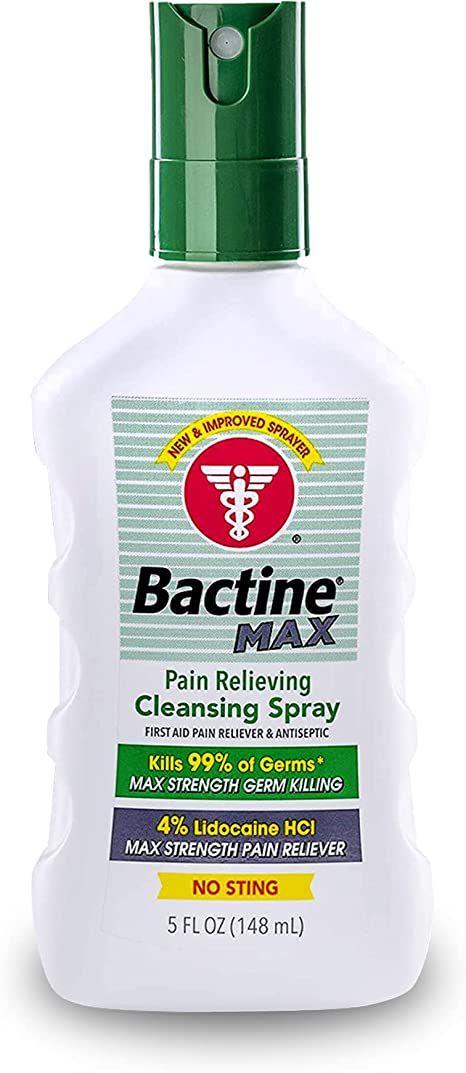 Bactine Max Pain Relieving Antiseptic Spray with Lidocaine, First Aid Pain + Itch Relief, No-Sting, Kills 99% of Germs*, 5oz Bug Bite Itch, Calamine Lotion, Cleansing Spray, Benzalkonium Chloride, Itch Relief, Acne Cream, Bug Bites, Wound Care, First Aid