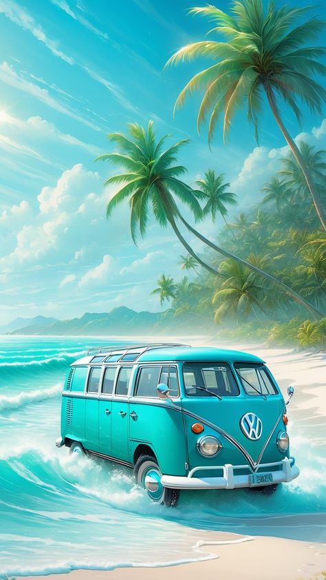 Volkswagen Bus Art, Vw Tattoo, Vintage Town, Beetle Vw, Retro Bus, Bus Art, Vw Art, Volkswagen Van, Combi Volkswagen