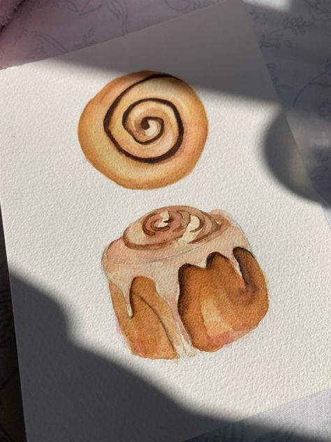 Watercolor Cinnamon Roll, Cinnamon Roll Sketch, Cinnamon Rolls Drawing, Cinnamon Roll Illustration, Cinnamon Roll Drawing, Cinnamon Drawing, Cinnamon Rolls Aesthetic, Watercolor Tips, Diy Watercolor Painting