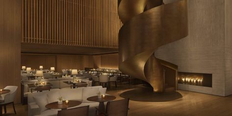 Restaurants & Bars (Shanghai) | EDITION Hotels Karaoke Room, Edition Hotel, The Bund, Curved Staircase, Chinese Design, Article Design, Rooftop Bar, Ceiling Windows, Light Oak