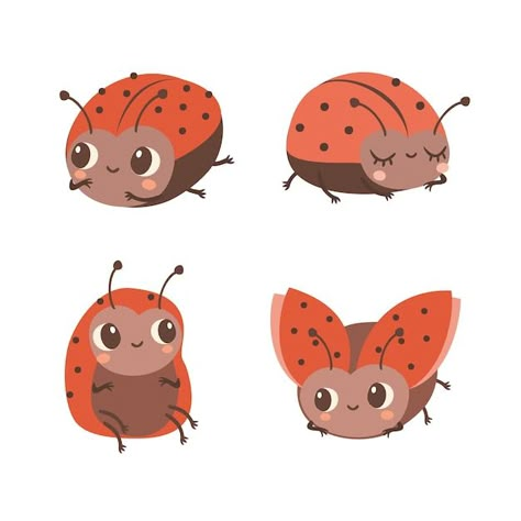 Cute Insects Illustration, Ladybug Illustration Cute, Cute Ladybug Drawing, Cute Bug Drawing, Ladybug Doodle, Ladybird Drawing, Bugs Illustration, Ladybug Illustration, Bug Illustration