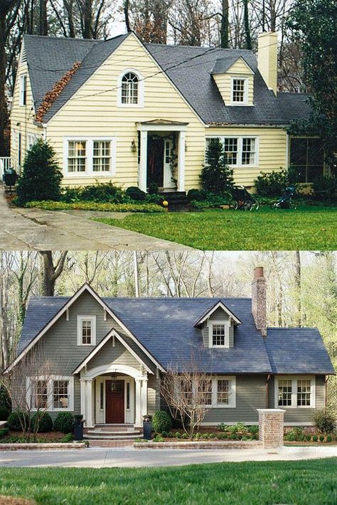 before and after curb appeal photos Small House Before And After, Exterior Remodel Before And After, Portico Design, Architecture Renovation, House Makeovers, House Before And After, Home Exterior Makeover, Exterior Renovation, Exterior Makeover