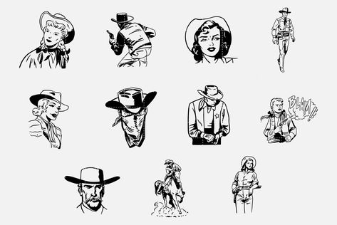 Western Illustration, Grandpa Tattoo, Medium Tattoos, Cowboy Tattoos, Vintage Tattoo Design, Don Pedro, Cowboy Pictures, New Tattoo Designs, Old School Tattoo Designs