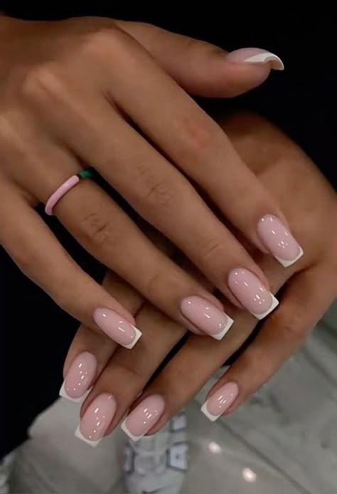 Sharp Square French Tips, Nail Gel X Designs, Think French Tip Nails, French Nail Square, Fun Summer Nails Square, Nail Inspo Square French Tip, Crystal French Tip Nails, Square Medium Nails Acrylics, Russian Manicure Gel