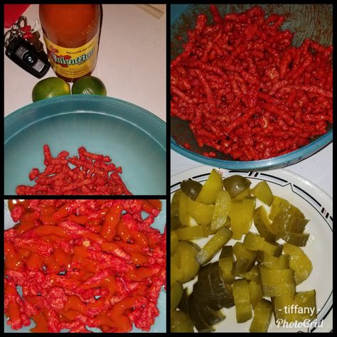 Hot cheetos with lime and Valentina and pickle #hotcheetospreparados 1 Bag of hot cheetos 2 limes Valentina And Big Papa pickles 😋 Hot Cheetos Snack Ideas, Pickle And Hot Cheetos, Hot Cheetos With Lime, Hot Cheetos Pickles, Hot Cheeto Pickles, Hot Cheetos, Mexican Snacks, Carnival Food, Spicy Snacks