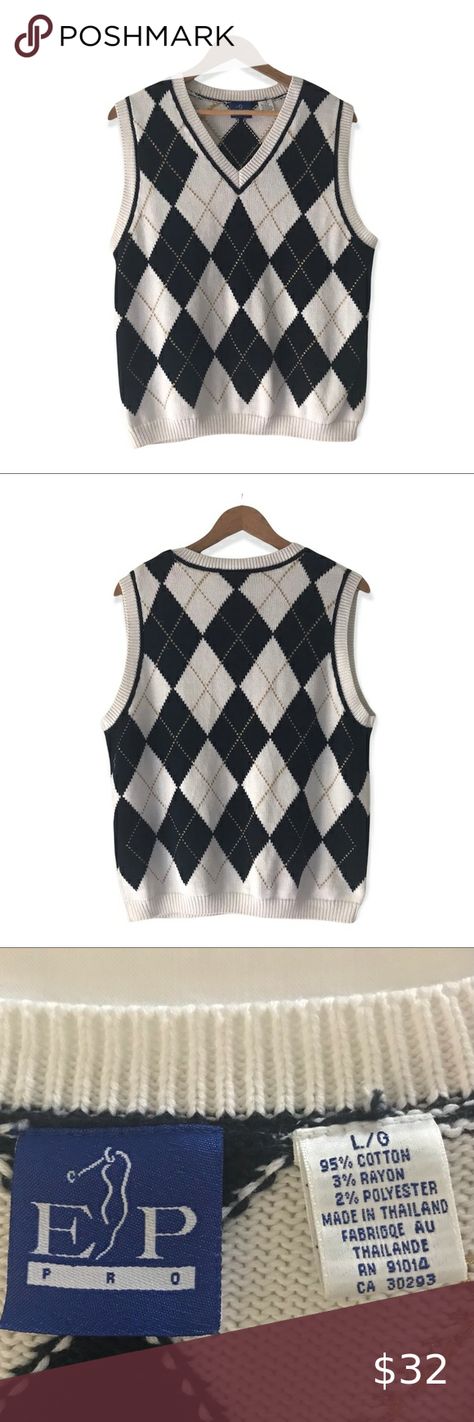 EP Pro Ladies Pull Over Sweater Diamond Pattern Golf V-neck Vest. Size Large Diamond Sweaters, Ladies Sweater, Pull Over Sweater, Cotton Vest, Vest Pattern, Fit Style, Diamond Pattern, Sweater Vest, Classic Design