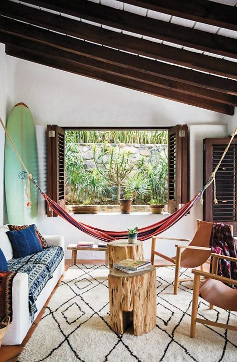 Step Inside A Dreamy Mexican Surf Shack - Tap the link to see the newly released collections for amazing beach bikinis! :D Decoration Surf, Deco Surf, Surf Room, Surf Decor, Beach Bungalow, Casas Coloniales, Surf House, Surf Shack, Beach Shack