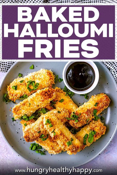 Halloumi Starter Recipes, Baked Halloumi, Halloumi Fries, Vegetable Side Dishes Healthy, Dips Recipes, Gourmet Appetizers, Scrumptious Food, Healthy Appetizer Recipes, Vegetarian Sides