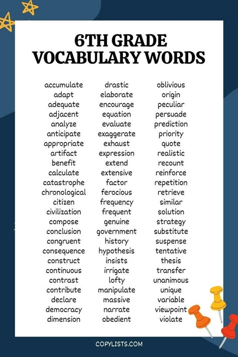 a list of 6th grade vocabulary words 6th Grade Spelling Words, 5th Grade Spelling Words, List Of Vocabulary Words, Spelling Bee Words, Quote Twitter, 6th Grade Writing, 6th Grade Worksheets, Spelling Words List, Words Vocabulary