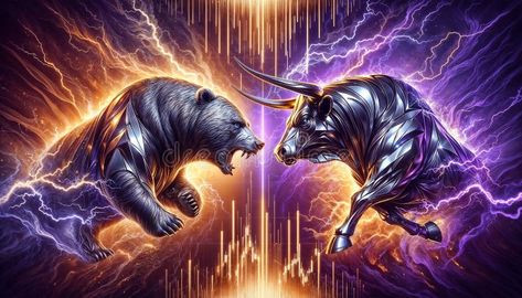 Bull vs bear, symbols of stock market , fierce market battle in gold and purple colors with chart royalty free stock images Stock Market Bull Wallpaper, Bull Market Wallpaper, Purple Color Chart, Market Wallpaper, Bear Vs Bull, Stock Market Trends, Bull Images, Bull Market, Iphone Wallpaper Stills