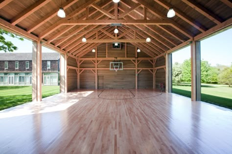 Farm Basketball Court, Pole Barn With Basketball Court, At Home Basketball Court, Pole Barn Basketball Court, Barndominium With Basketball Court, Barn With Basketball Court, Outdoor Basketball Court Ideas, Indoor Basketball Court In House, Covered Basketball Court