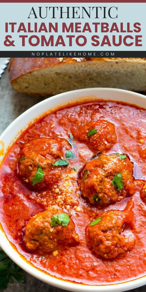 Out of simple weeknight dinner ideas? This Authentic Italian Meatballs and Tomato Sauce makes a delicious weeknight dinner recipe for the family. Save this pin for later! Meatballs Marinara Sauce, Authentic Italian Spaghetti And Meatballs, Authentic Italian Meatball Recipes, Meatball Red Sauce Recipes, Meatball Recipes With Sauce, Homemade Italian Meat Sauce, Meatballs With Red Sauce, Homemade Sauce And Meatballs, Tender Italian Meatballs