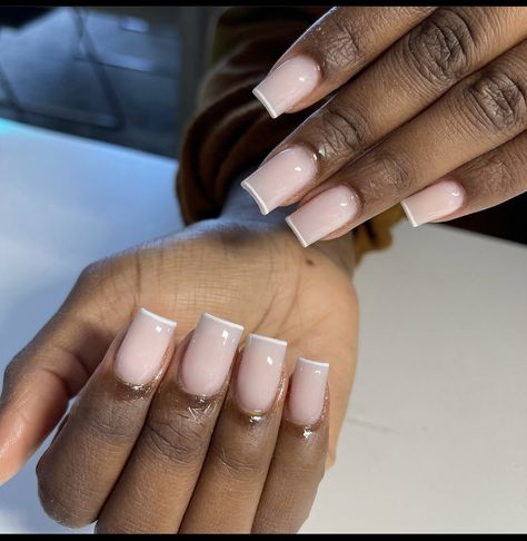 Straight Tip French Nails, French Tip Nails Straight, Straight French Nails, Straight Nails Acrylic, Short Nails On Dark Skin, Straight French Tip, Straight French Tip Nails, French Manicure Nails, Baddie Nails