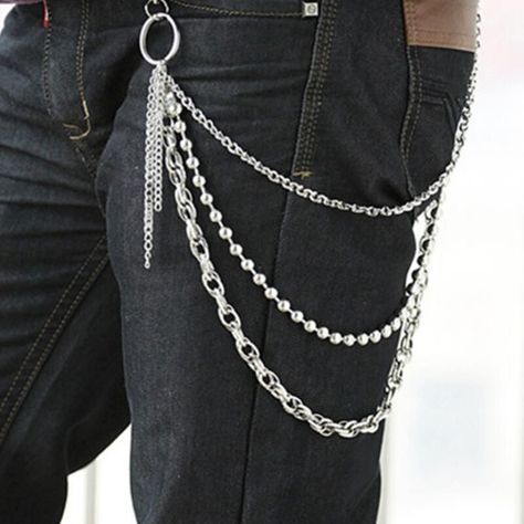 Jeans With Chains, Chain Pants, Jeans Chain, Pant Chains, Teen Girl Dresses, Studded Jeans, Belted Pants, Estilo Hip Hop, Wallet Chain