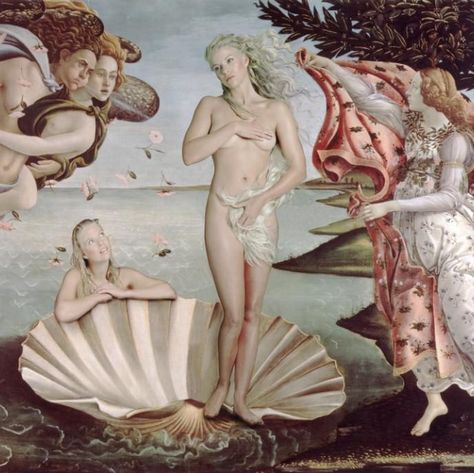 Sophia Burrell 's interpretation of Botticelli's 'The Birth of Venus', which appeared in Country Life. Granted quickie divorce from husband. Birth Of Venus Botticelli, Venus Art, Jan Van Eyck, Most Famous Paintings, Divine Goddess, Birth Of Venus, Sandro Botticelli, Uffizi Gallery, Johannes Vermeer