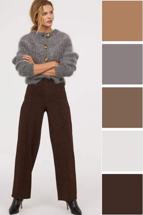 Dark Brown Color Combinations, Grey Matching Colors Outfit, Grey Color Palette Outfit, Dark Grey Color Combinations, Grey Brown Outfit, Grey Color Combinations Outfits, Color Palette For Outfits, Colors Go With Grey, Brown Color Combinations Outfits