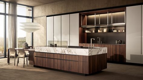 POLIFORM_KITCHEN_PHOENIX_2024_02 Poliform Kitchen, Split Door, Spice Holder, Kitchen Worktop, Kitchen Doors, Grey Oak, Glass Holders, Pocket Doors, Gold Wood