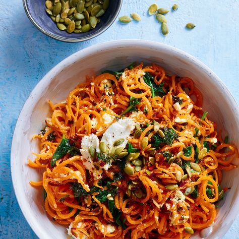 Carrot Noodles, Noodle Salad, Buying Groceries, Pumpkin Seeds, Gluten Free Vegetarian, Ricotta, Salad Recipes, Spinach, Noodles