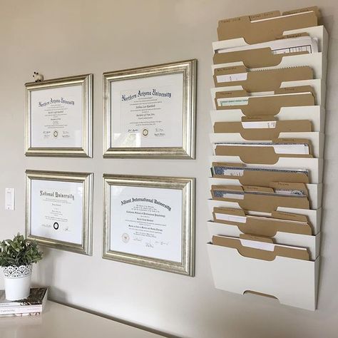 Diploma Gallery Wall Home Office, Degree Wall Display Ideas, Diploma Display Wall, Diploma Wall Decor, Diploma Wall, Business Office Ideas, Diploma Display, Degree Frame, Degree Display