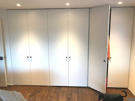 Floor To Ceiling Bifold Doors, Flat Panel Closet Doors, Large Hallway Closet, Tall Closet Doors, Floor To Ceiling Closet Doors, Closet Doors Ideas, Custom Bifold Closet Doors, Door Ideas Interior, Pivot Closet Doors