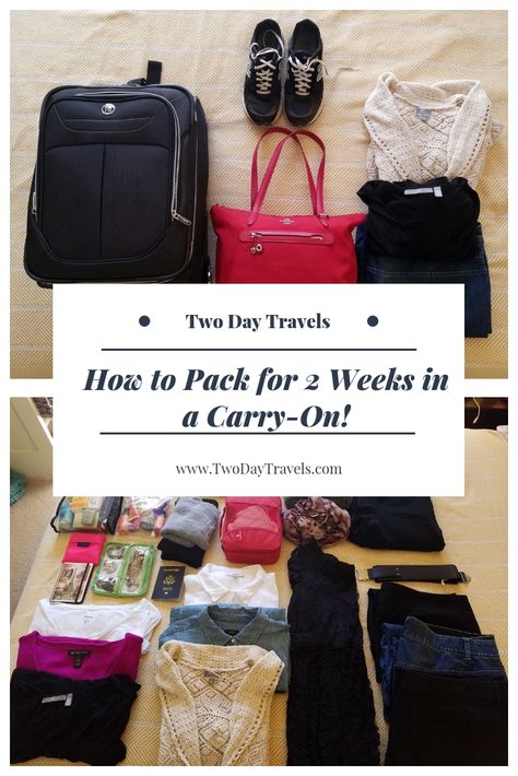 Carry-on packing tips and tricks to help you pack less for your next vacation! Pack For 2 Weeks, Packing Tips And Tricks, Carry On Packing Tips, Carry On Packing, Packing Luggage, Travel Capsule, Suitcase Packing, Photography Beach, Vacation Packing