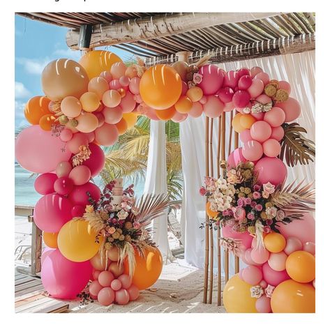 Sunset Birthday Theme Decor, Tequila Sunset Theme, Sunset Theme Party Decorations, Sunset Birthday Theme, Tequila Sunrise Theme, Sunset Theme Party, Balloon Garland Pink, Peach Balloons, Pastel Balloon Garland