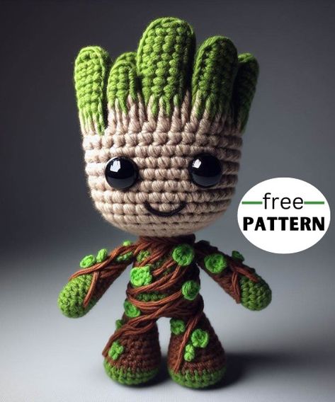 Crochet Groot Free Pattern, Crochet Groot, Knitting Corner, Easy Crochet Animals, Crochet Disney, Crochet Dolls Free Patterns, Knitting Patterns Toys, Crochet Amigurumi Free, Fun Crochet