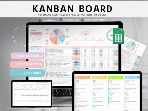 Kanban Board Google Sheets, to Do List Template, Task Priority Tracker, Project Management Tool, Gantt Chart, Kanban Planner Spreadsheet - Etsy Australia Kanban Board Ideas, To Do List Template, Task Tracker, Kanban Board, Gantt Chart, Project Management Tools, Project Planner, List Template, Google Sheets