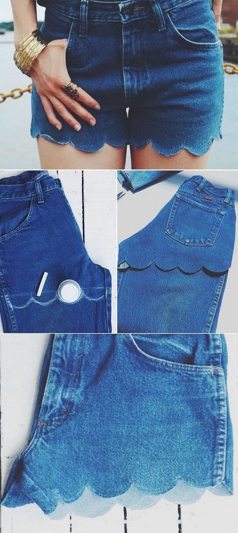 Jean Diy, Shorts Diy, Diy Clothes Refashion, Diy Jeans, Mode Tips, Clothes Jeans, Diy Shorts, Diy Vetement, Jeans Diy