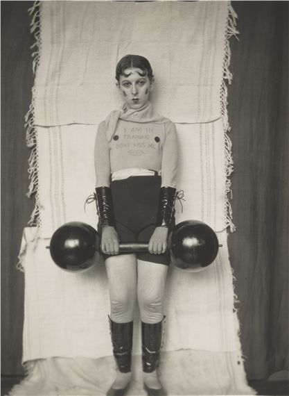 Claude Cahun | Autoportrait (variante I’m in training...) (1927) | MutualArt Claude Cahun, Silver Print, Gelatin Silver Print, A Woman, Auction, Black And White, Silver, White, Black