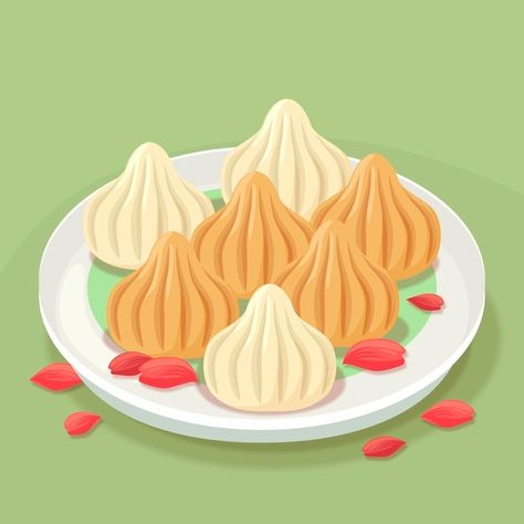 Hand drawn modak illustration Premium Ve... | Premium Vector #Freepik #vector #hand #hand-drawn #diet #traditional Modak Indian Sweet Illustration, Modak Sweet Illustration, Modak Indian Sweet Drawing, Indian Sweets Illustration, Foods Quotes, Khana Khazana, Plate Drawing, Plate Png, Doodle Png