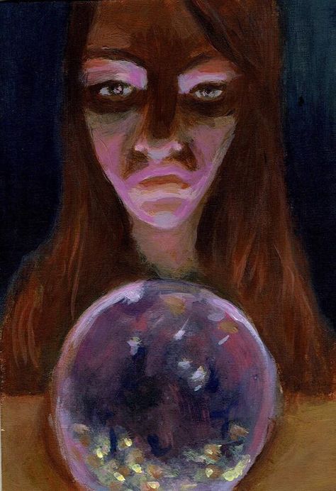 Crystal Ball Painting Acrylic, Crystal Ball Painting, Crystal Ball Art, Witch Crystal Ball, Ball Painting, Magical Crystal, Ball Drawing, Painting Girl, Girl Wall Art