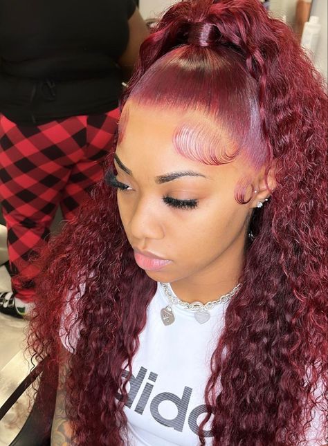 Frontal Lace Wig, Curly Lace Frontal, Hair Color Burgundy, Curly Hair Types, Curly Human Hair Wig, Burgundy Hair, Hair Ponytail Styles, Velvet Hair, Normal Hair