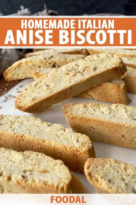 Craving a crunchy cookie you can dunk in your morning cup of coffee? Nothing says “buongiorno” better than our anise biscotti. These delectably aromatic and lightly sweet treats have crushed anise seed and extract, and include a subtle nuttiness from chopped almonds. Read more now on Foodal. #anise #biscotti #foodal Biscotti Recipe Almond, Almond Anise Biscotti Recipe, Biscotti Anise, Anisette Biscotti, Anise Biscotti Recipe, Anise Bread, Soft Biscotti Recipe, Anise Biscotti, Homemade Biscotti