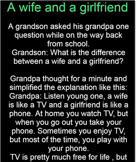 A wife and a girlfriend – GetFunWith Girlfriend Vs Wife, Duty Quotes, Wife Duties, Monday Inspirational Quotes, Girlfriend Jokes, Couples Jokes, Funny Marriage Jokes, Marriage Jokes, Funny Marriage