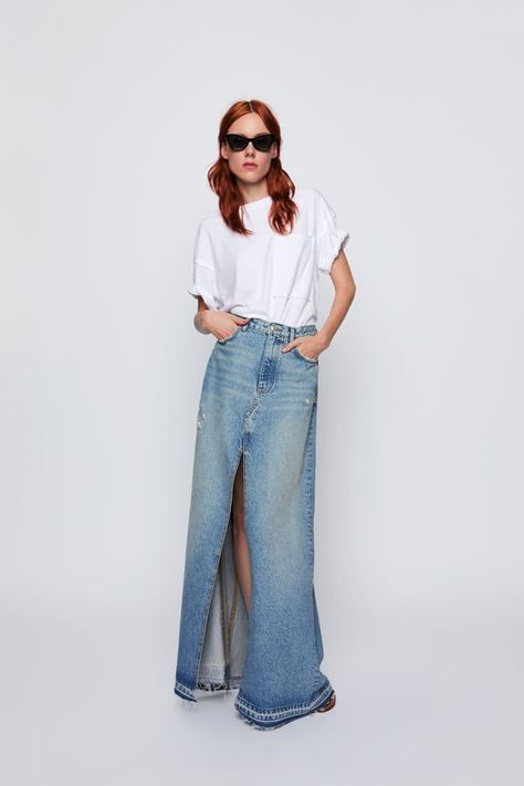 Women's Skirts | New Collection Online | ZARA United Kingdom Zara Denim Skirt Outfit, Denim Long Skirt Outfit, Maxi Denim Skirt Outfit, Denim Maxi Skirt Outfit, Long Jeans Skirt, Maxi Jean Skirt, Jean Skirt Outfits, Long Jean Skirt, Denim Skirt Outfits