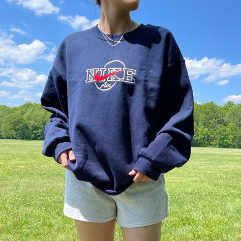 Crews/Hoodies – Rags Revived Navy Blue Crewneck, Navy Crewneck, White Crewneck Sweatshirt, Cute Nike Outfits, Navy Blue T Shirt, College Shirts, White Crewneck, Comfort Colors Tee, Back To School Outfits