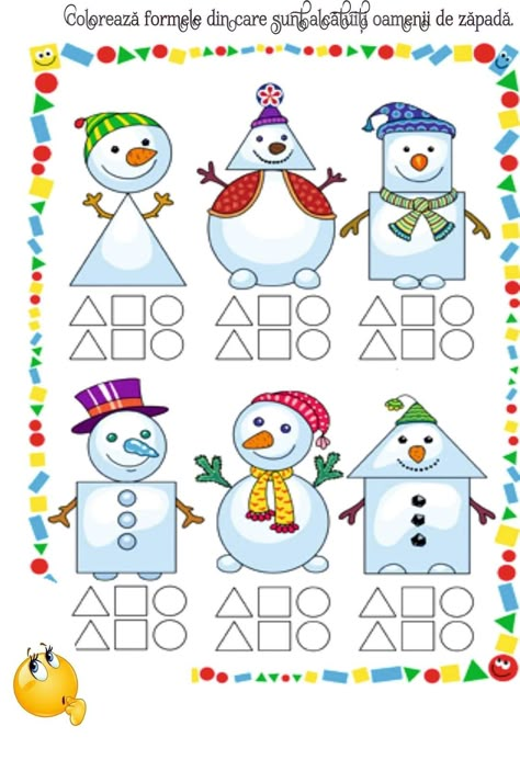 Shape Art Activities, Art Activities For Preschoolers, Shape Worksheet, Worksheets For Preschoolers, Snowmen Activities, Worksheets For Preschool, Winter Kindergarten, Winter Math, Shapes Preschool