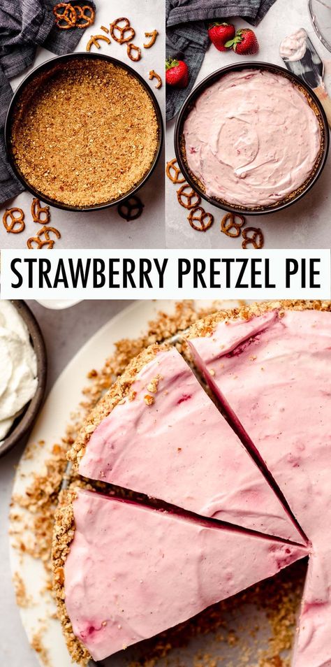 Strawberry Pie With Pretzel Crust, Pretzel Strawberry Dessert Cream Cheeses, Strawberry Pretzel Pie Recipe, Pies With Pretzel Crust, Desserts With Pretzel Crust, Pretzel Crust Pie, Pretzel Crust Dessert, Pretzel Crust Cheesecake, Strawberry Cream Cheese Pie Recipe