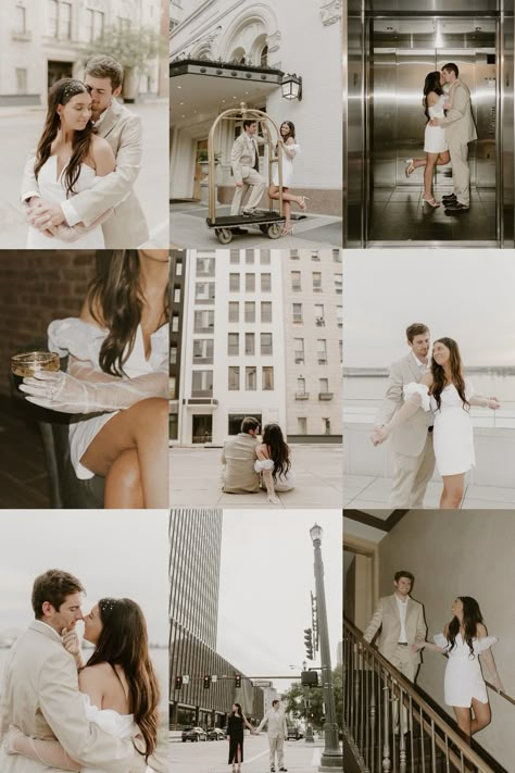 Extra Engagement Photos, Engagement Pics Downtown, City Engagement Shoot Outfit, Elopement Style Engagement Shoot, Fall White Outfit, City Chic Engagement Shoot, Engagement Photoshoot Themes, Engagement Photo Inspiration City, Modern City Engagement Photos