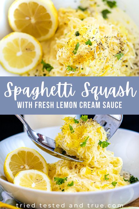 Margherita Pasta, Instant Pot Spaghetti Squash, Pressure Cooker Spaghetti, Low Carb Veggie, Lemon Cream Sauce, Instant Pot Spaghetti, Lemon Spaghetti, Lemon Cream Sauces, Vegetarian Instant Pot