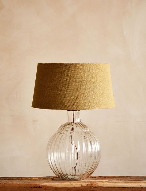 Nkuku Varanisi Ribbed Glass Lamp Base | Rose & Grey Glass Base Lamp, Jute Lamp, Coppa Club, Table Lamps Uk, Clear Glass Table Lamp, Decoration Of Living Room, Kitchen Sitting Room, Clear Glass Lamps, Round Table Lamp