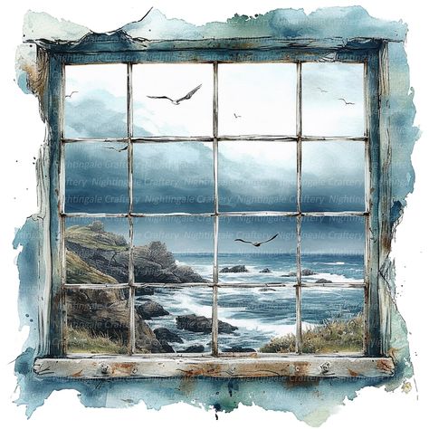 12 Window Ocean View Clipart, Window to Sea Clipart, Printable Watercolor Clipart, High Quality Jpgs, Digital Download, Paper Craft - Etsy Window Ocean View, Window Clipart, Sea Clipart, 수채화 그림, Window View, Watercolor Clipart, Etsy Crafts, Ocean View, Nursery Wall Art