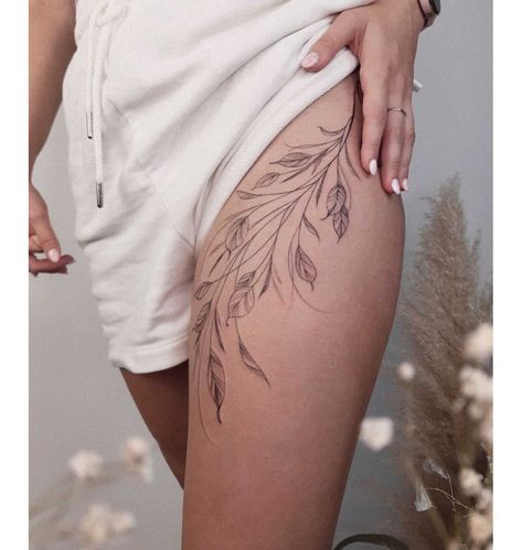 Upper Thigh Tattoo, Side Thigh Tattoos Women, Floral Hip Tattoo, Upper Leg Tattoos, Side Hip Tattoos, Upper Thigh Tattoos, Hip Tattoo Designs, Side Thigh Tattoos, Wrap Around Tattoo