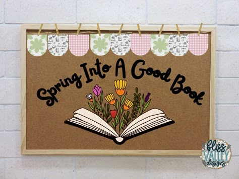 Spring Into A Good Book Printable Classroom Bulletin Board Kit - Etsy Library Window Decorations, Easter Library Bulletin Boards, April Library Bulletin Boards, April Library Displays, Library Book Displays Bookshelves, Spring Library Bulletin Boards, March Library Displays, Library Door Decorations School, Read Across America Bulletin Board