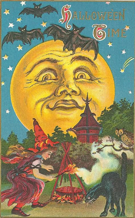 https://flic.kr/p/6Rqdip | Vintage Halloween Postcards | Free to use in your Art only, not for Sale on a Collage Sheet or a CD Vintage Halloween Greeting Cards, Vintage Halloween Cards, Vintage Halloween Art, Vintage Halloween Images, Owl Posters, Image Halloween, Creepy Vintage, Carte Halloween, Postal Vintage